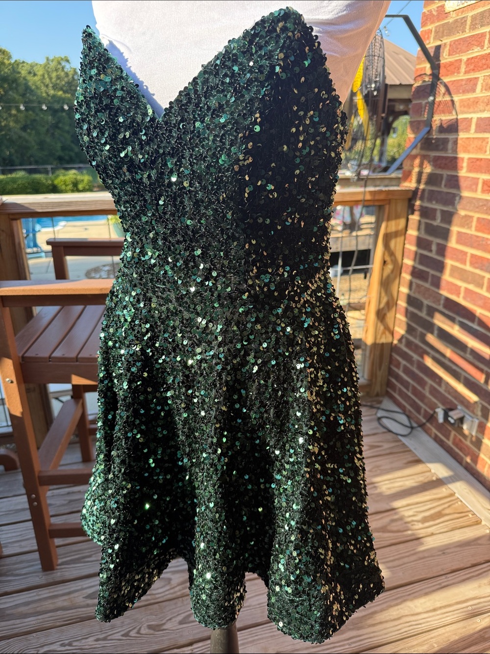Strapless Emerald Sequin Fit & Flare Dress